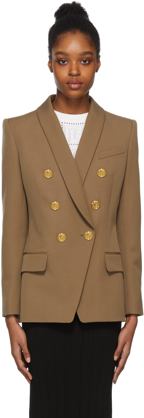 tan double breasted blazer