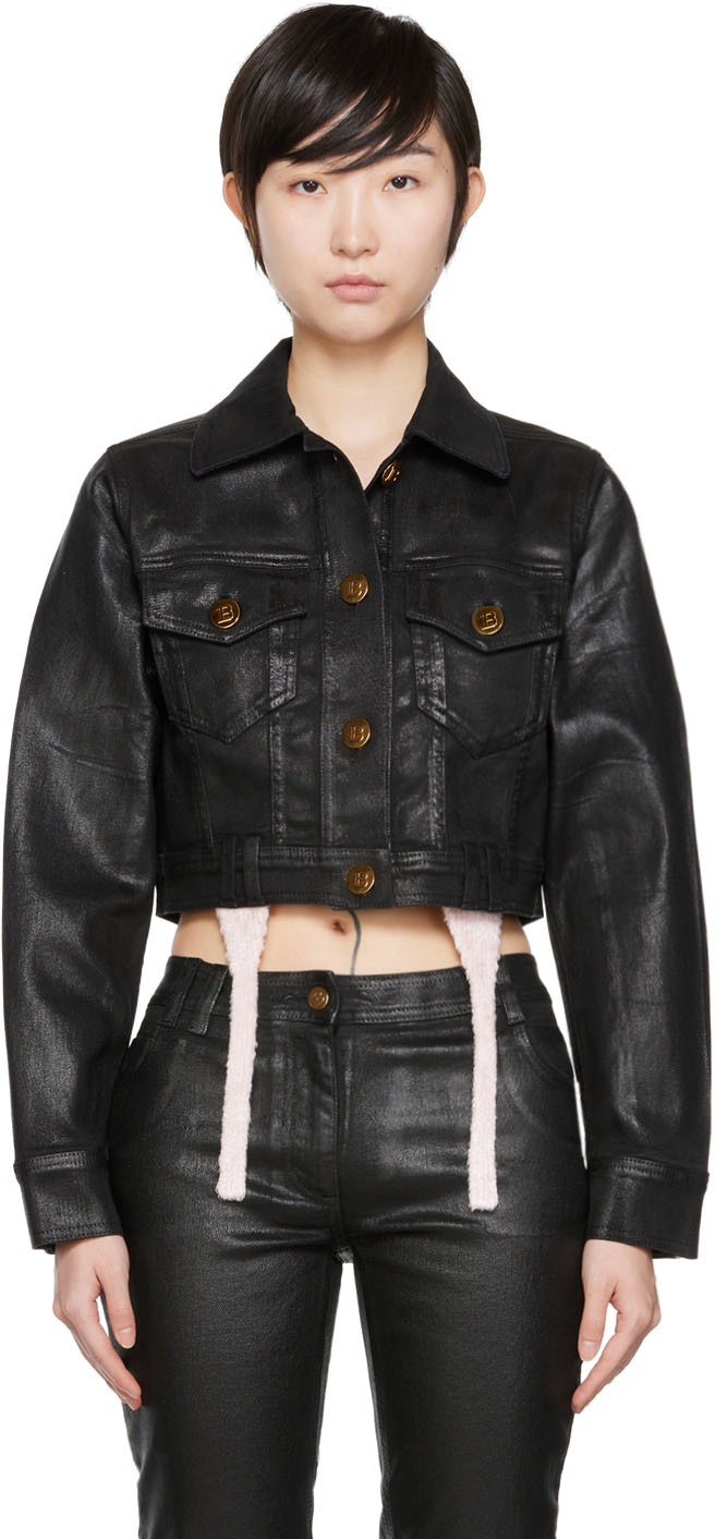 black cropped denim jacket