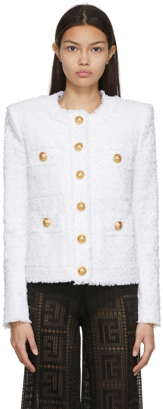 White Tweed Jacket by Balmain Sale