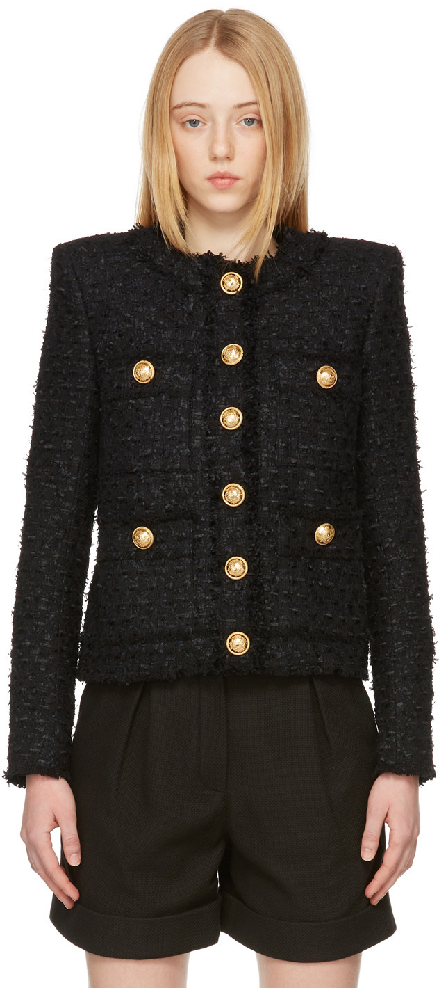 balmain black tweed jacket