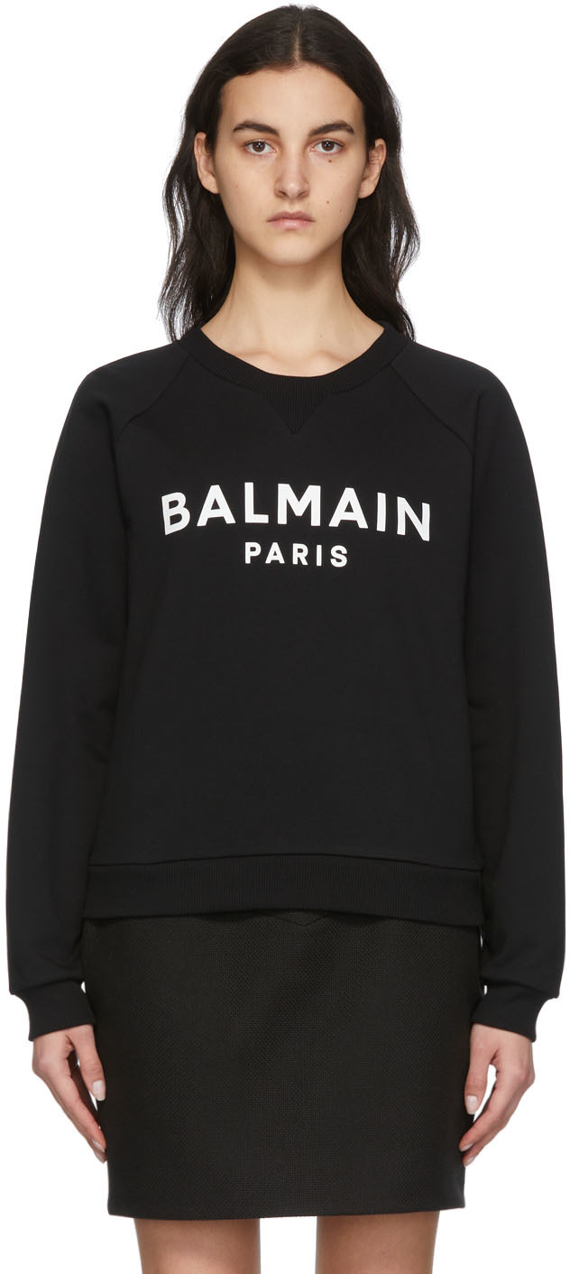 Balmain Black & White Printed Logo Sweatshirt