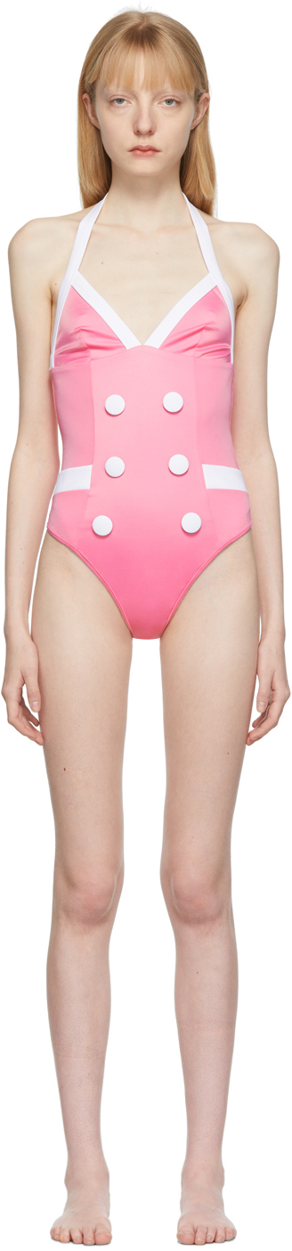 Pink Barbie Edition Button One-Piece Swimsuit