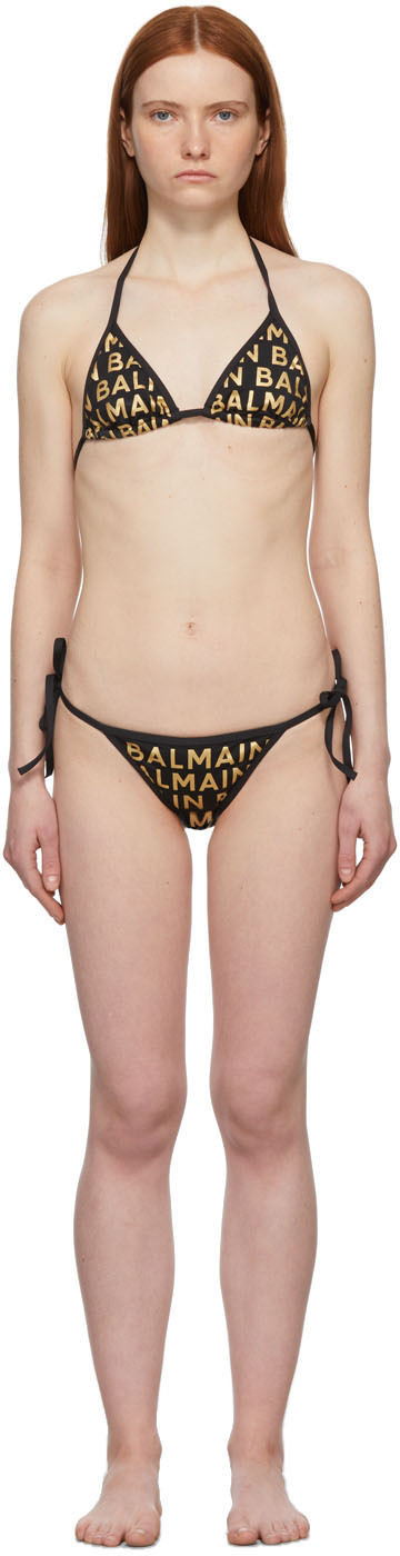 Balmain Black & Gold Monogram Triangle Bikini