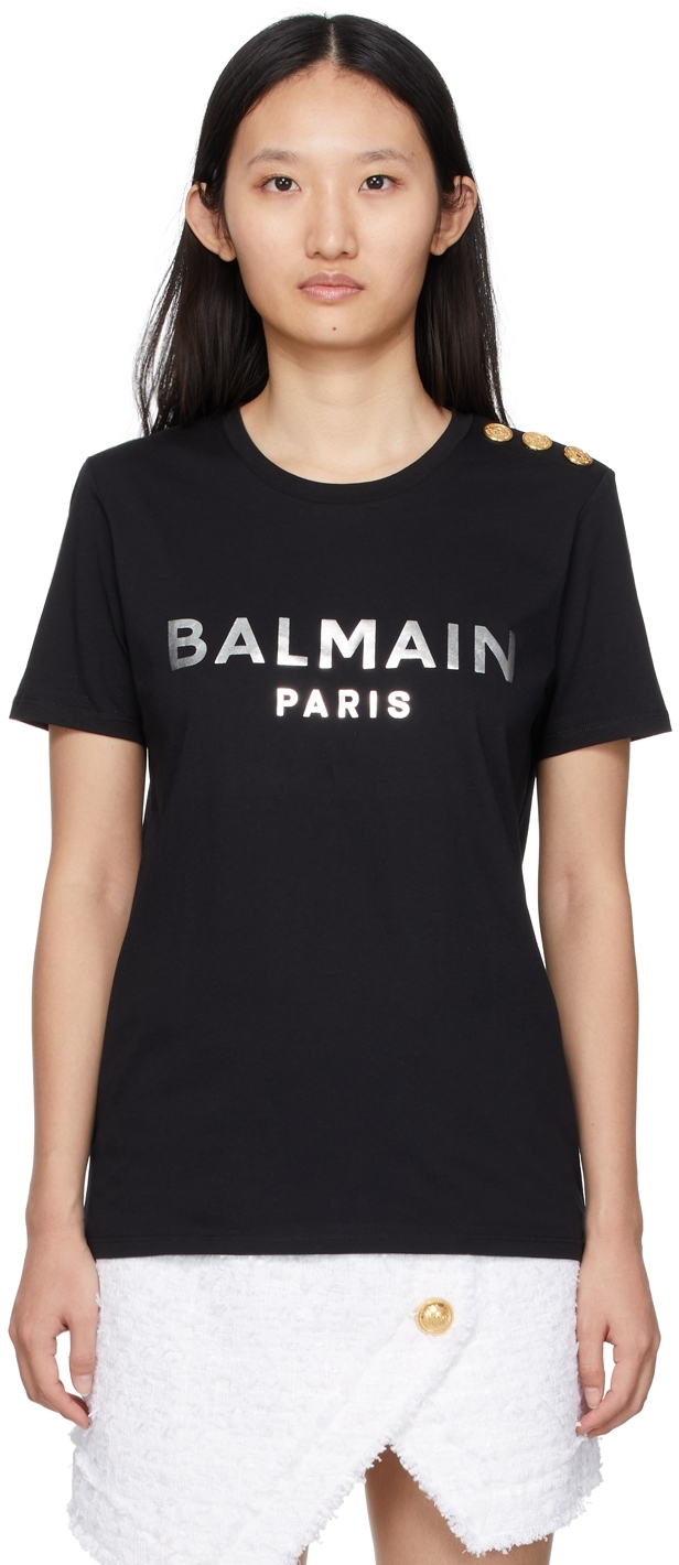 Balmain: ブラック ロゴ Tシャツ | SSENSE 日本