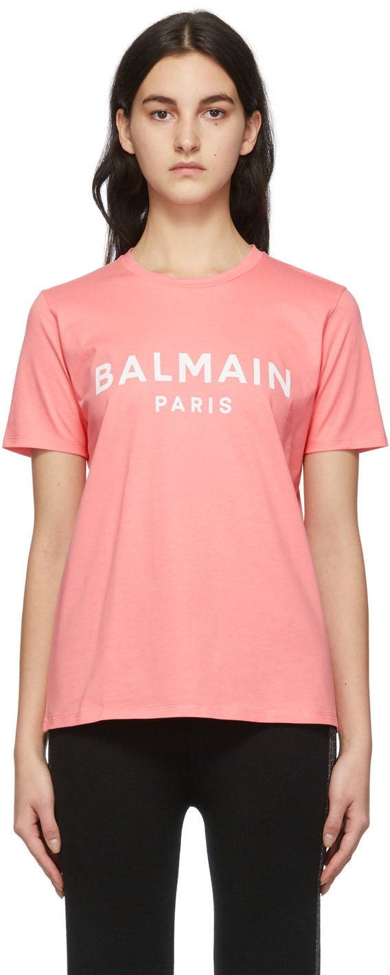 Balmain Pink Printed Logo T-Shirt