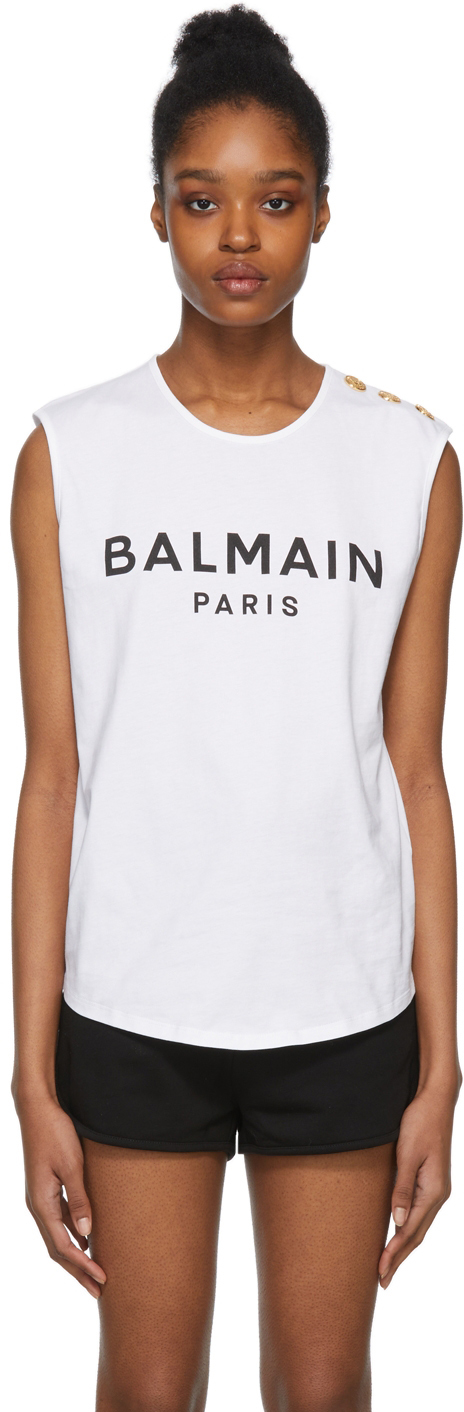 Balmain Cotton Logo-printed Tank Top in Black Womens Clothing Tops Sleeveless and tank tops 
