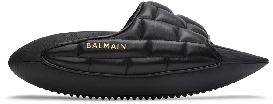 Balmain Black Quilted B-IT Flat Sandals