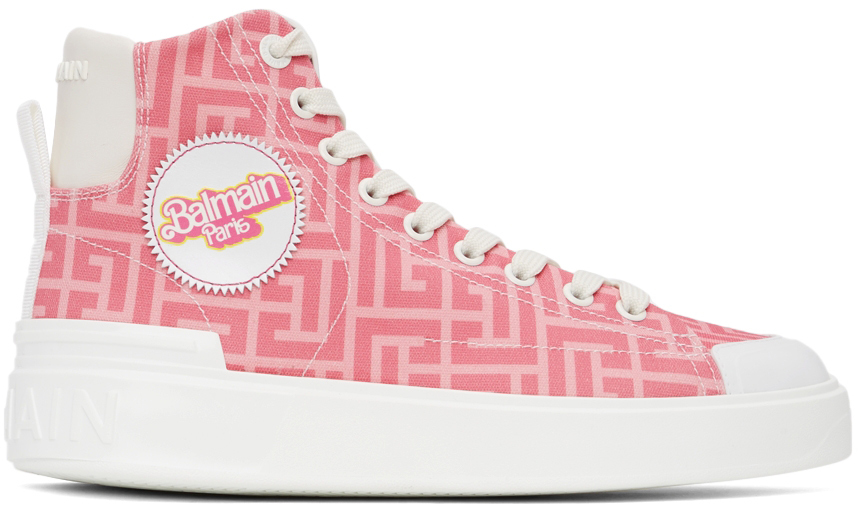 Balmain Pink & White Mattel Edition B Court High-Top Sneakers