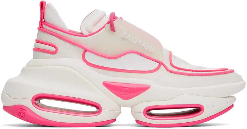 Balmain White & Pink B-Bold Sneakers