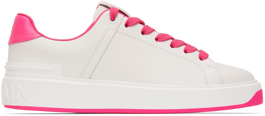 Balmain White & Pink B-Court Sneakers