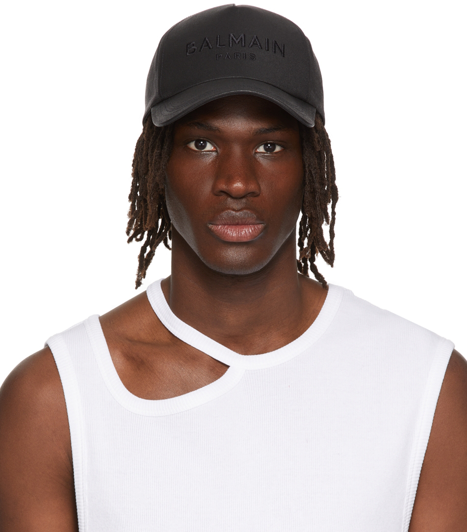 Black Cotton Cap by Balmain on Sale