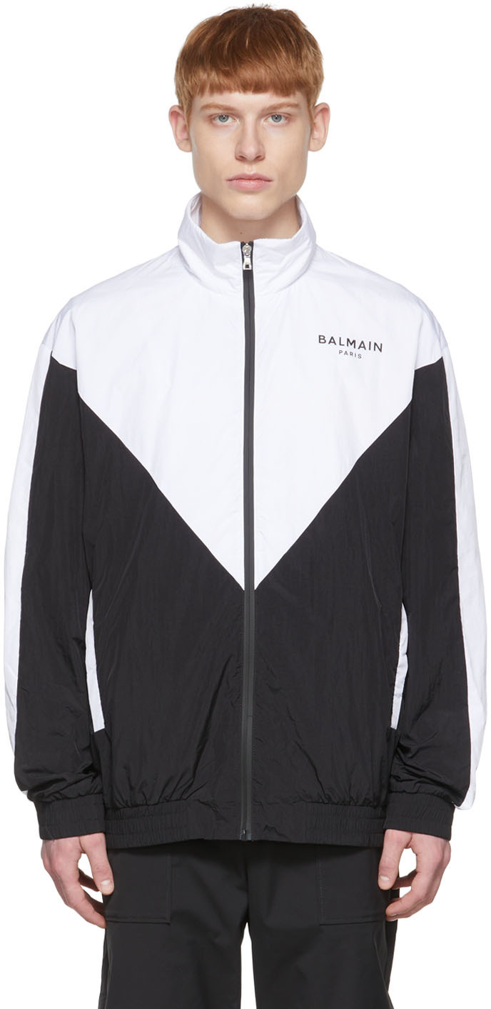 Balmain: Black & White Nylon Jacket | SSENSE