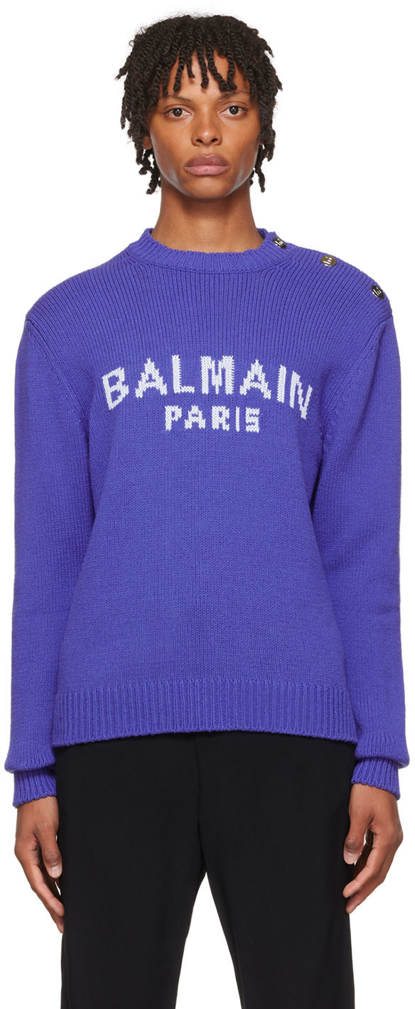 Balmain Blue Cotton Sweater