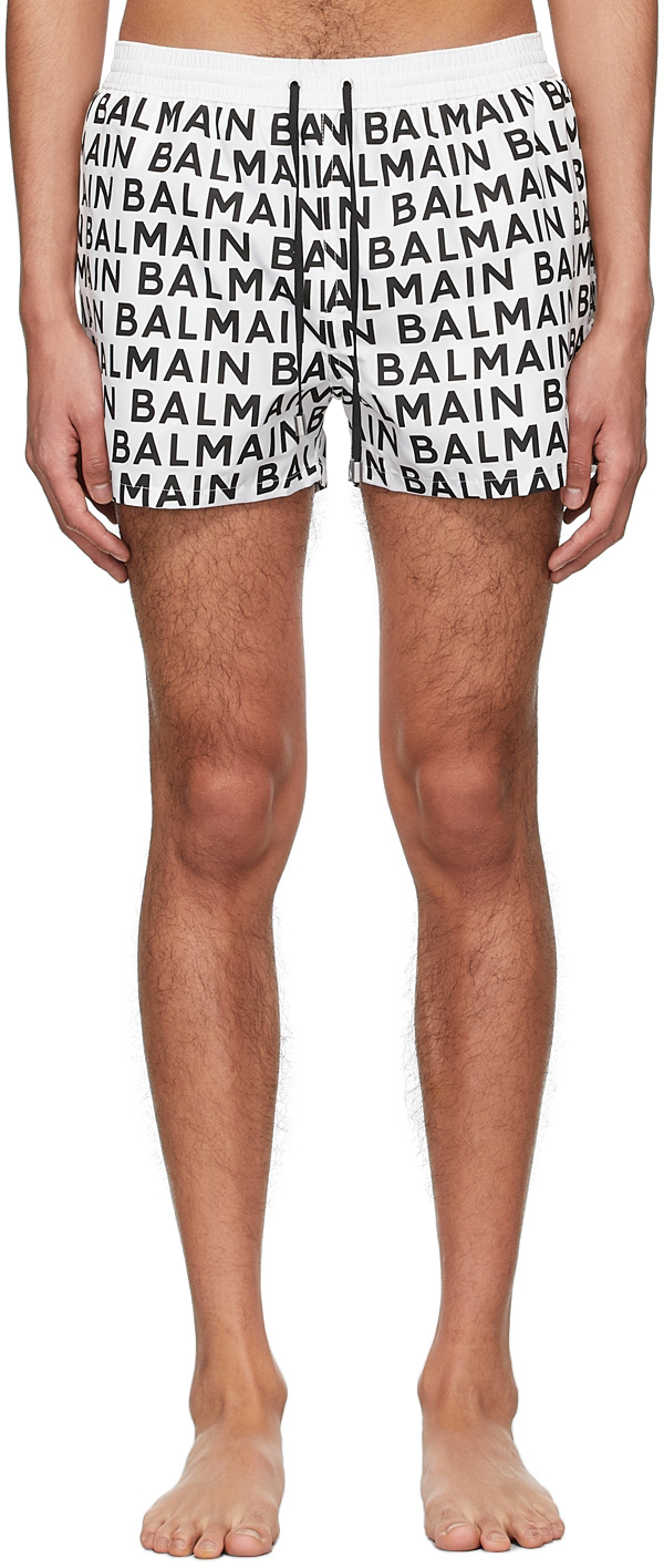 Balmain White Polyester Swim Shorts