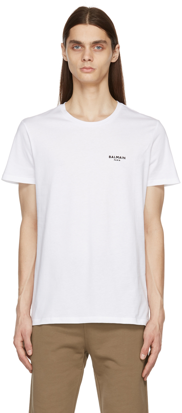 Balmain White Flocked Logo T-Shirt
