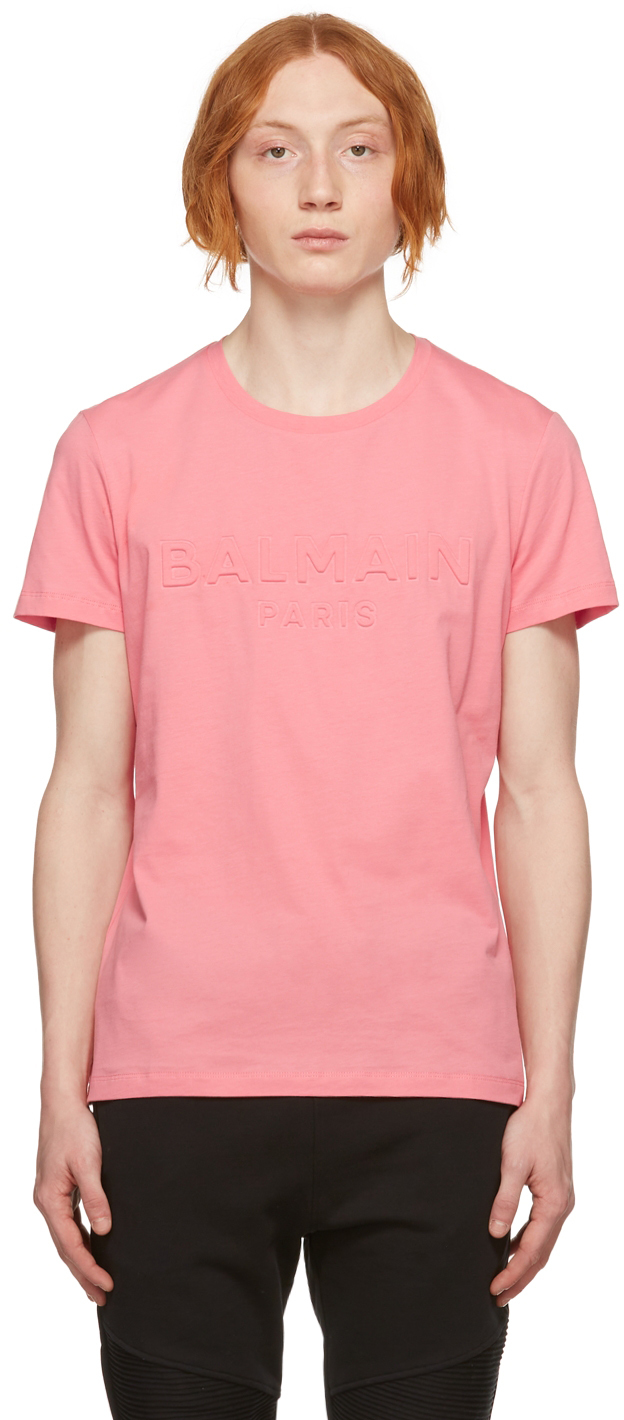Balmain Pink Embossed Logo T-Shirt