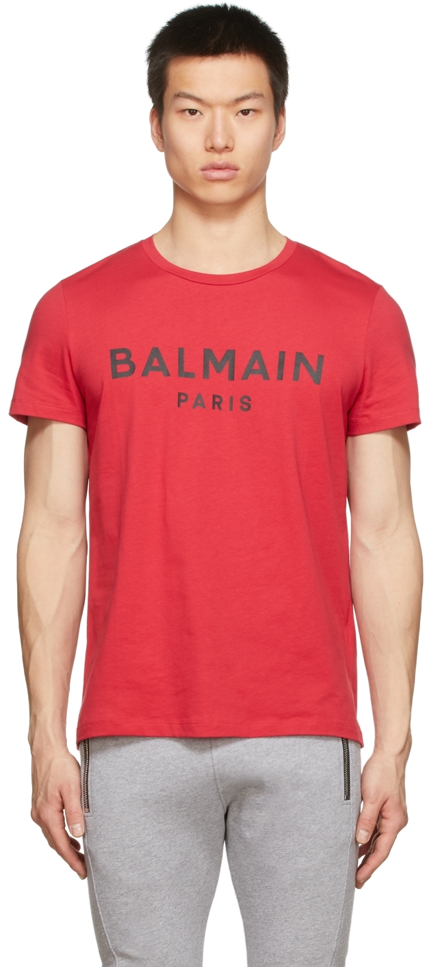 れなし BALMAIN 赤 ロゴTシャツ シャツ
