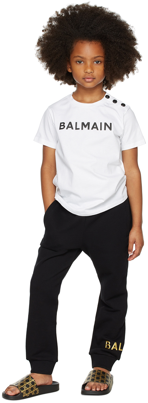 White Logo Button T-Shirt by Balmain on Sale