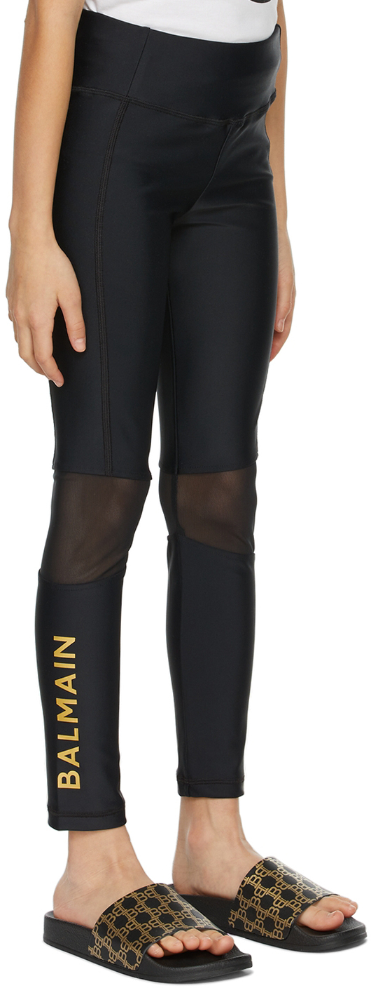 Balmain Kids Black Logo Leggings In 930 Black