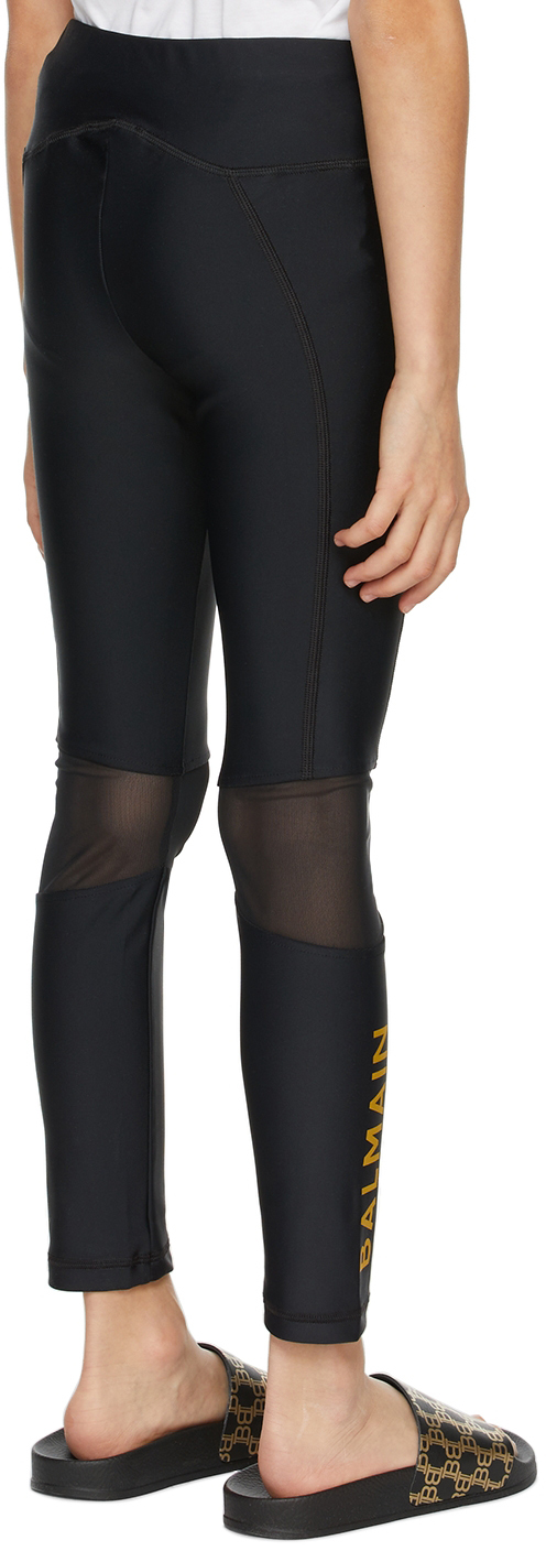 Balmain Kids Black Logo Leggings In 930 Black