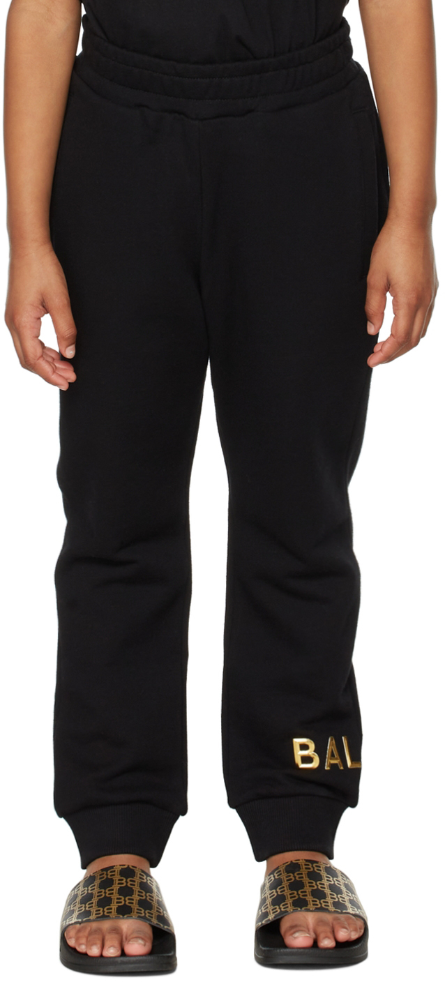 Balmain Kids Black Logo Lounge Pants In 930or Black