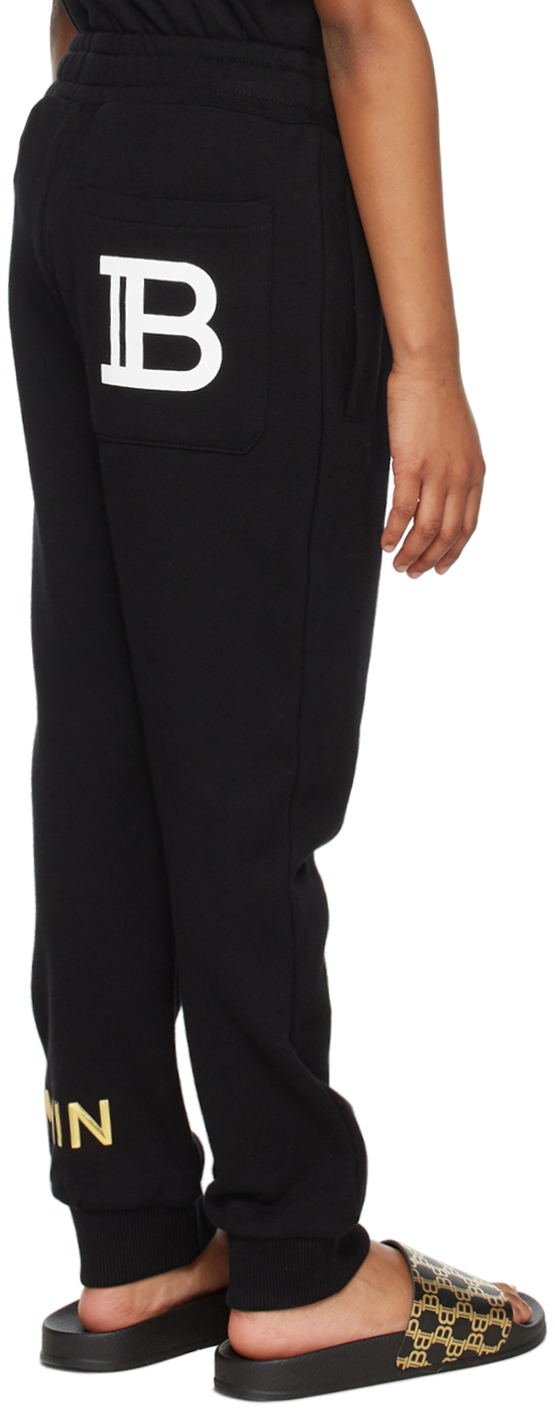 Balmain Kids Black Logo Lounge Pants In 930or Black