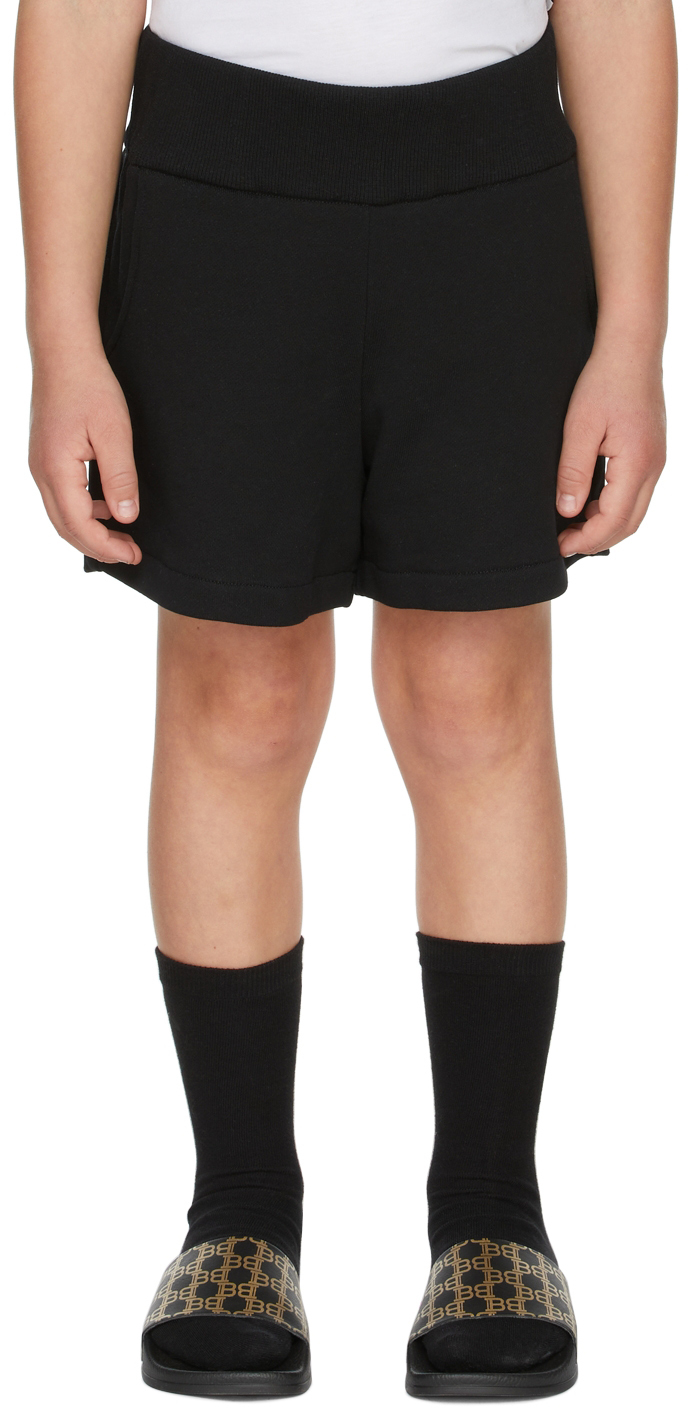 Balmain Kids Black French Terry Shorts In 930or Black