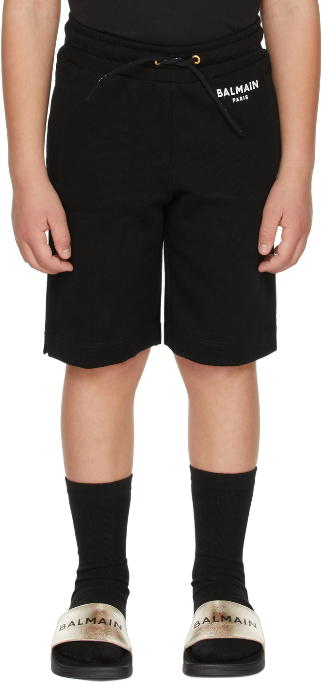 Balmain Teen Logo-print Drawstring Shorts In 930bc Black
