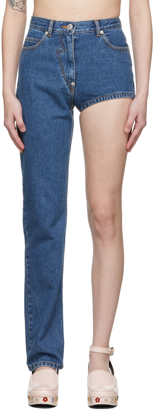 Omkleden overhead Downtown Pushbutton: Blue One-Leg Jeans | SSENSE