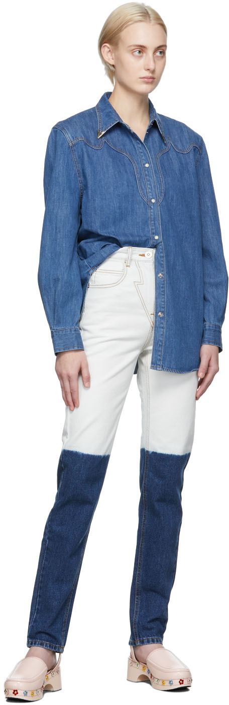 PUSHBUTTON OFF-WHITE & BLUE DIP DYE JEANS 