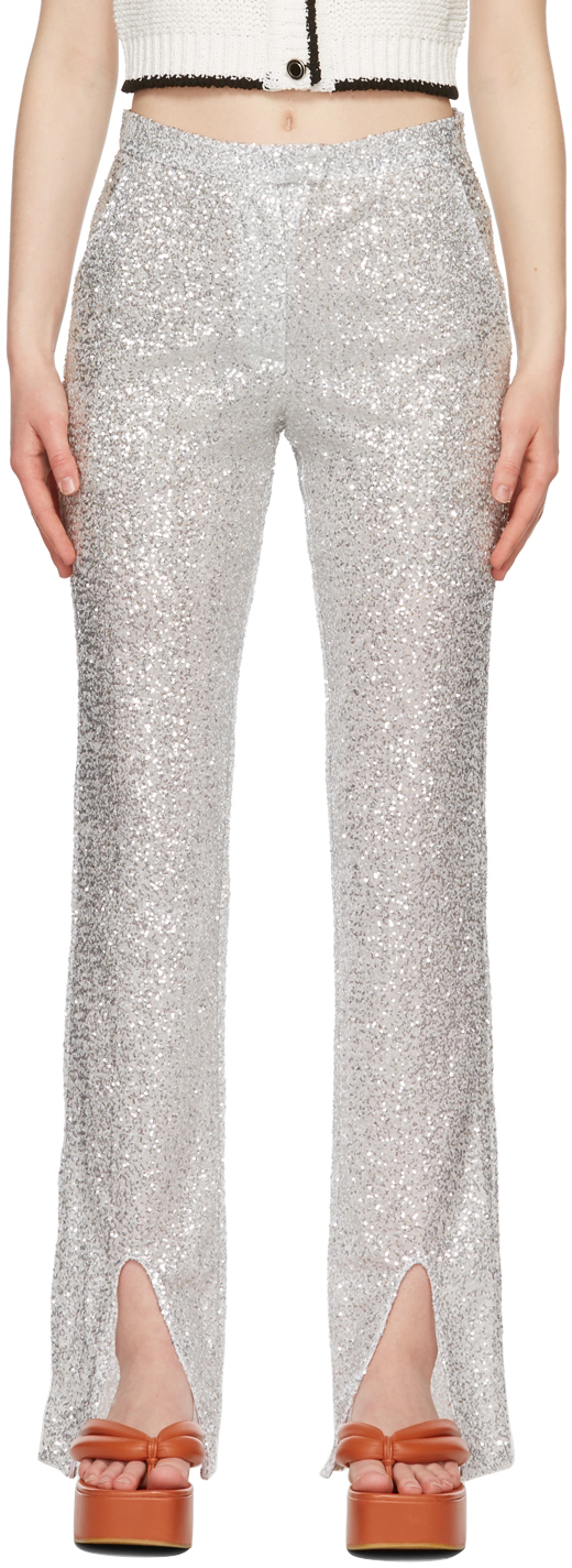 Silver Slit Hem Trousers