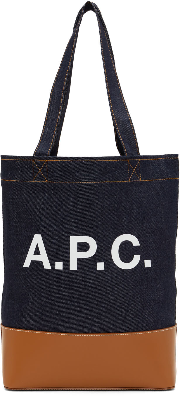 A.P.C.: Navy & Tan Axelle Tote Bag | SSENSE