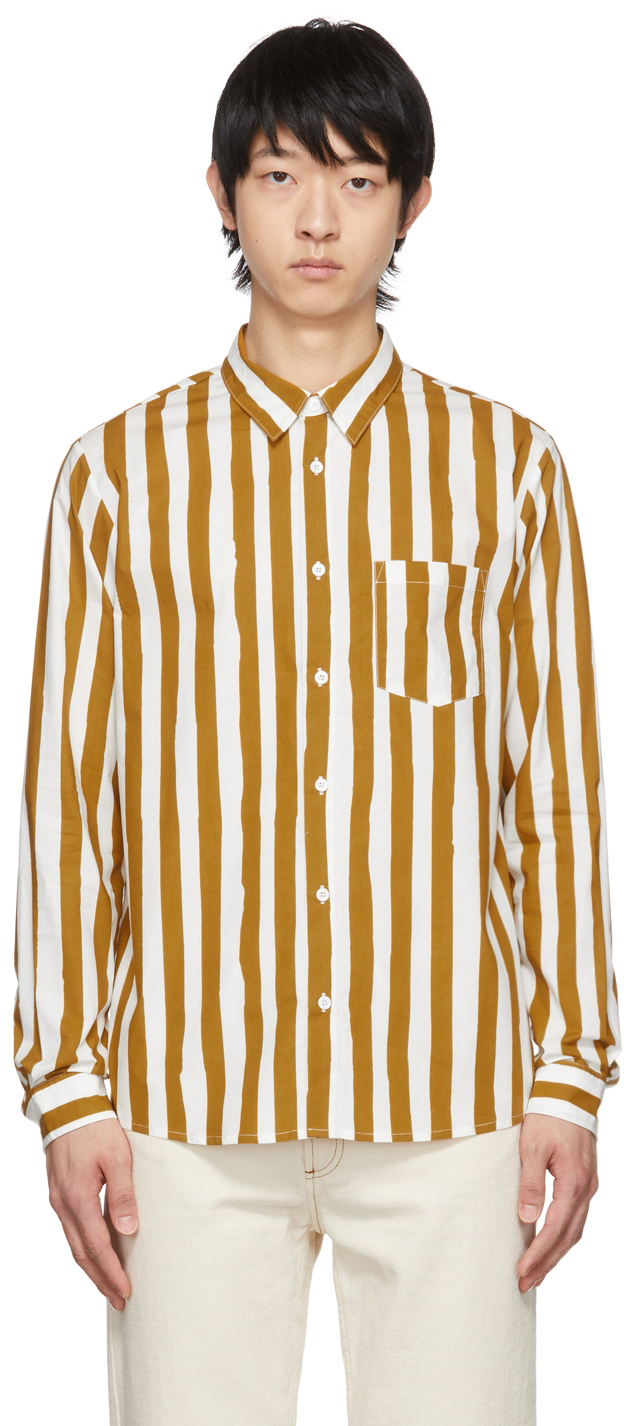 A.P.C. White & Brown Stripe Matthieu Shirt