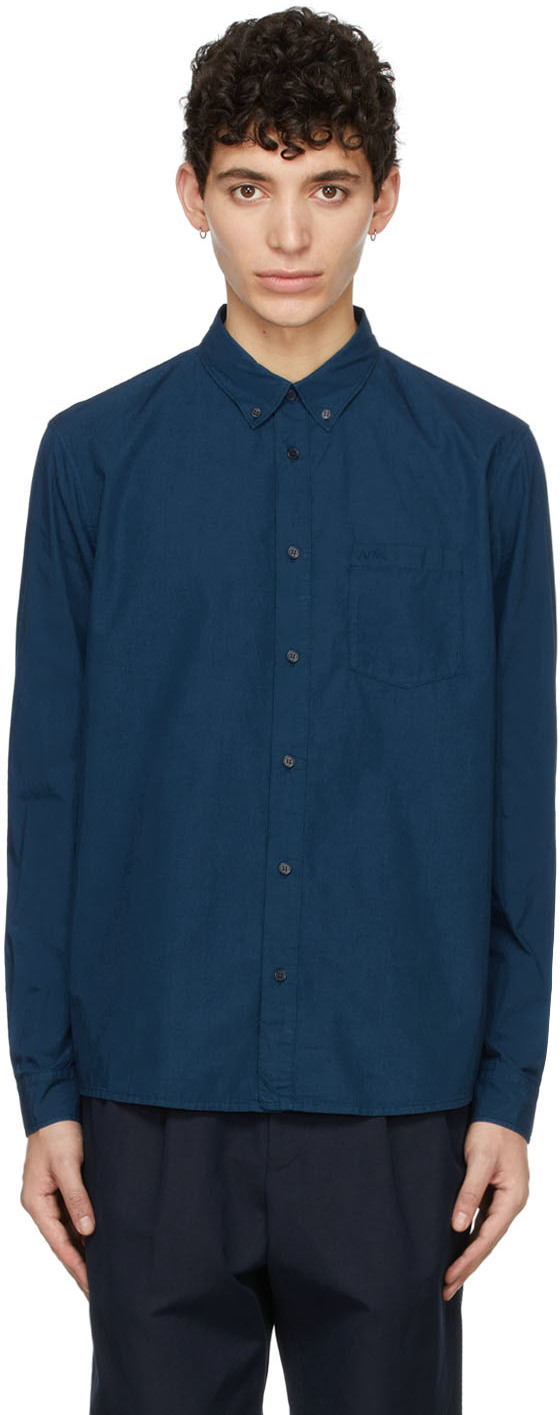 A.p.c. Button-collar Shirt In Washed Indigo
