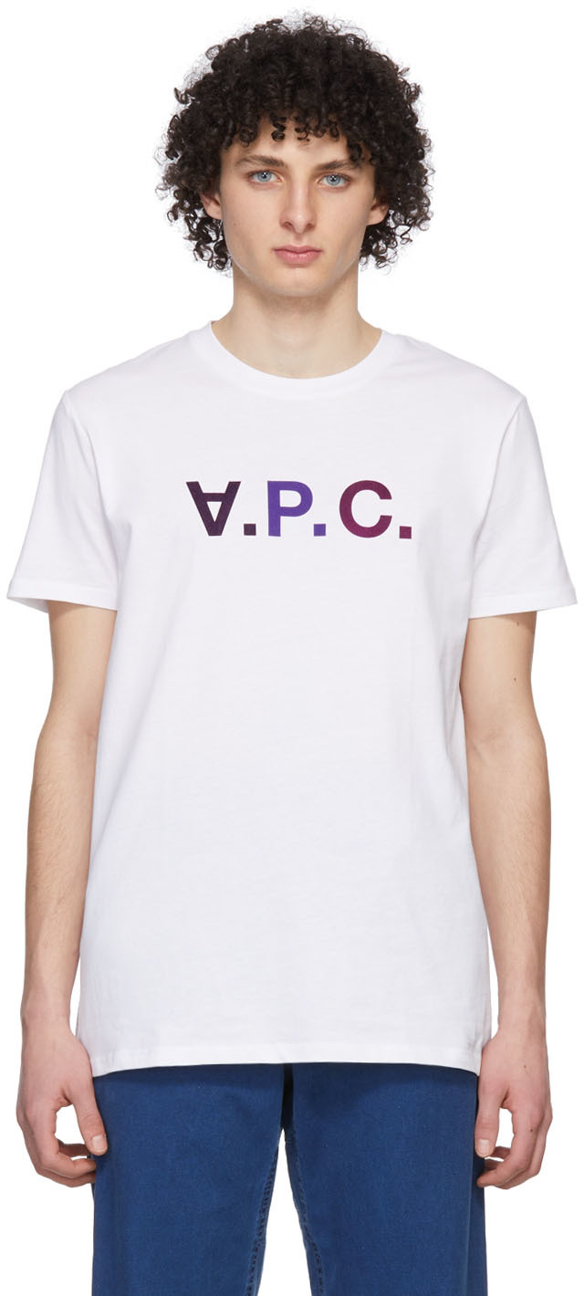 A.P.C. White & Burgundy 'V.P.C.' T-Shirt