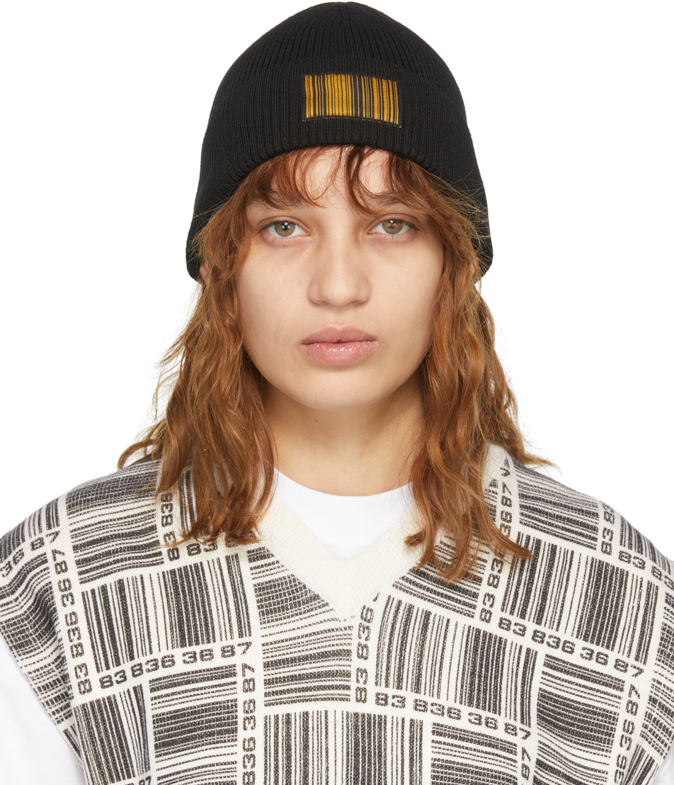 Black Barcode Patch Beanie