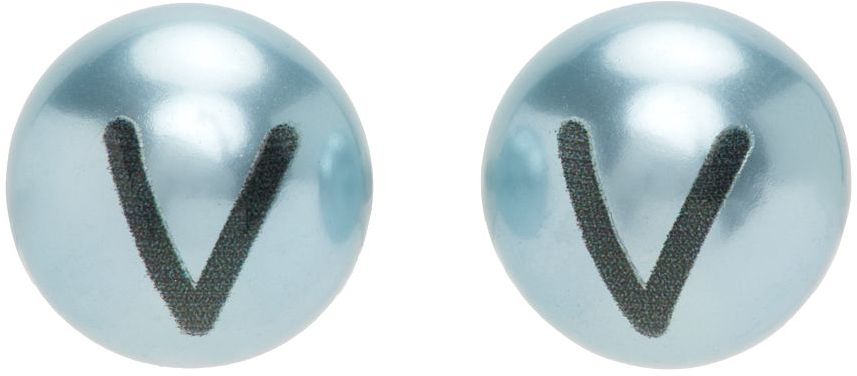 Blue Double Pearl V Earrings