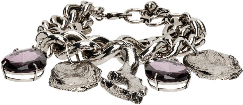 Alexander McQueen Silver Coral Oyster Charm Bracelet