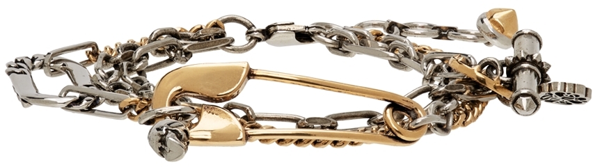 Alexander McQueen Silver & Gold Safety Pin Bracelet
