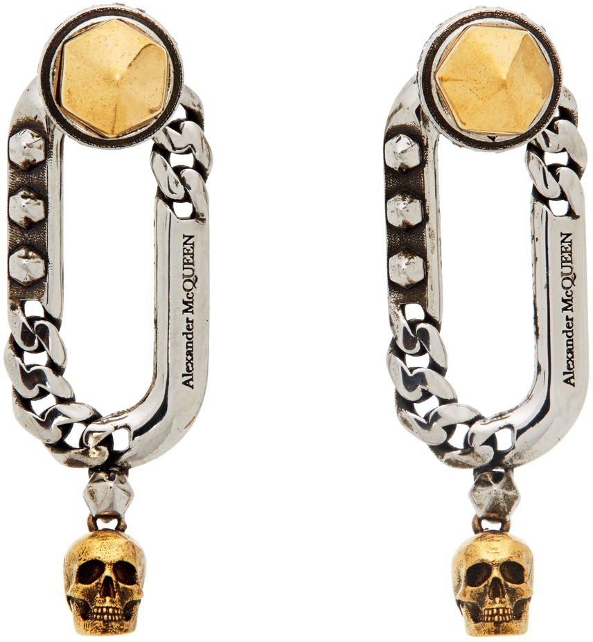 Alexander McQueen Silver & Gold Safety Pin Stud Earrings
