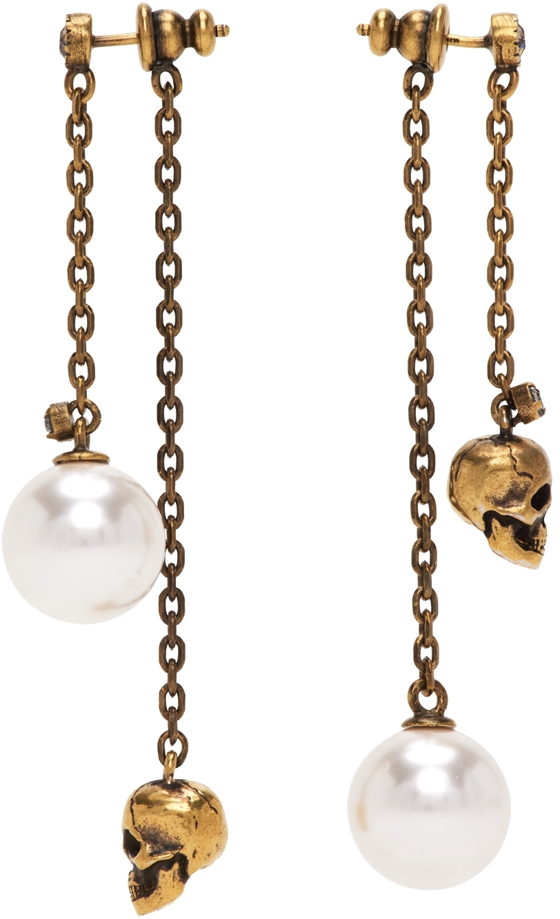 Alexander McQueen Gold Pearly Skull Earrings