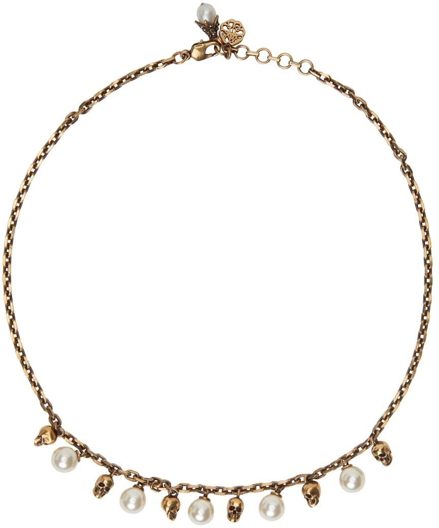 Alexander McQueen Gold Pearl Skull Necklace