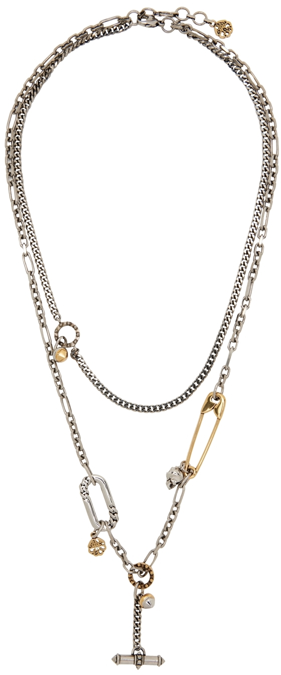Alexander McQueen Silver & Gold Safety Pin Stud Necklace