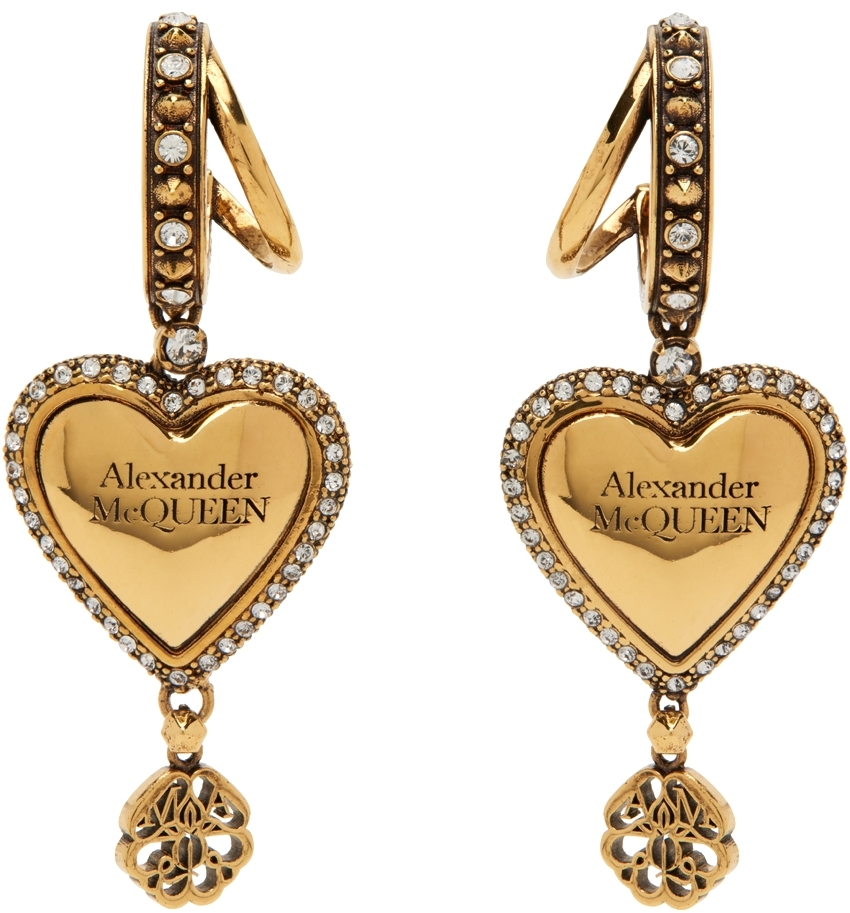 ALEXANDER MCQUEEN GOLD HEART HOOP EARRINGS