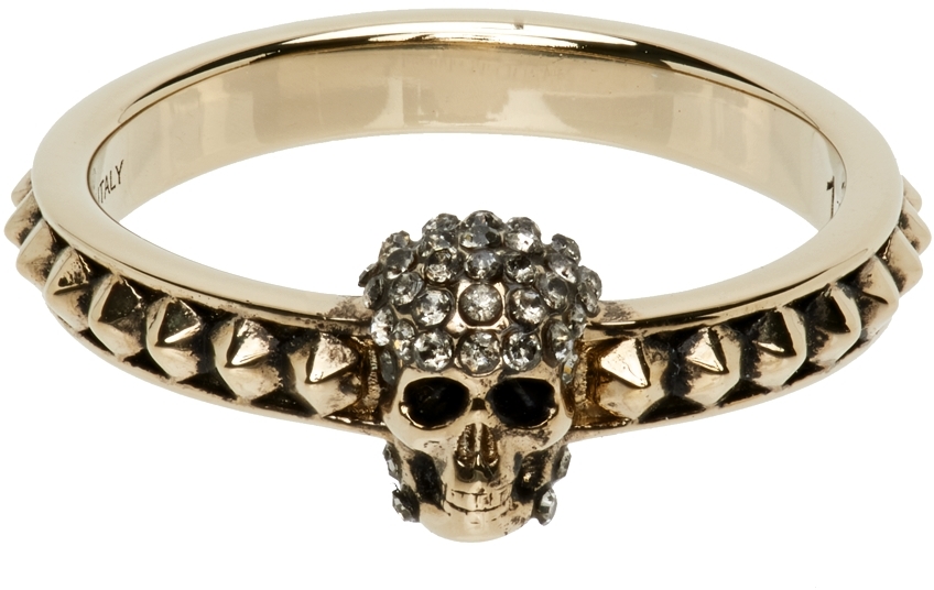 Alexander McQueen Gold Pave Skull Ring