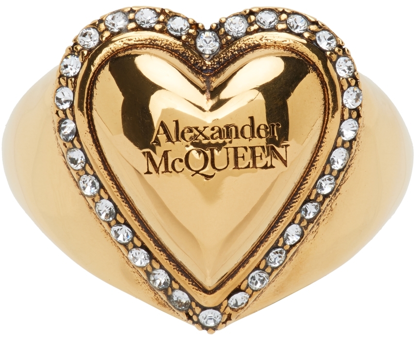 Alexander McQueen Gold Crystal Heart Ring