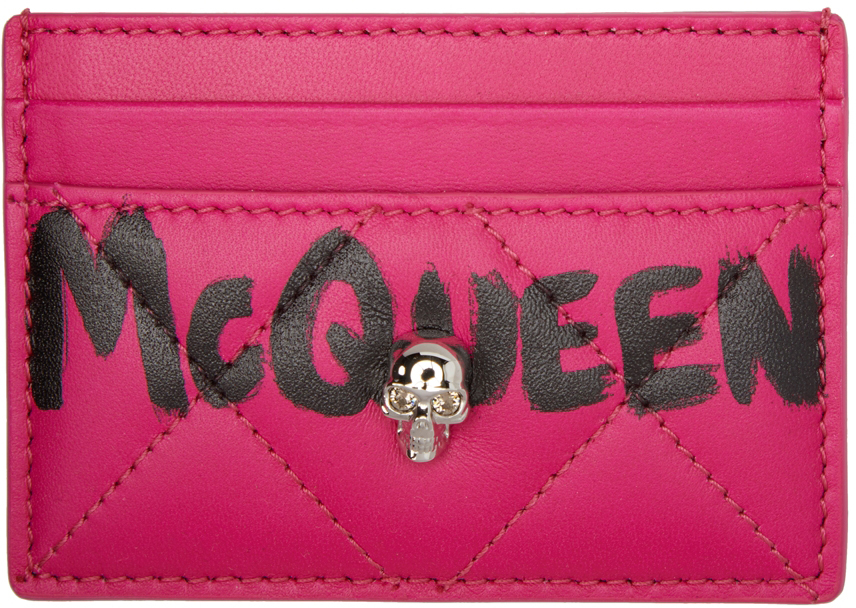 Alexander Mcqueen Pink Graffiti Card Holder In 5890 Bobby Pink/blac