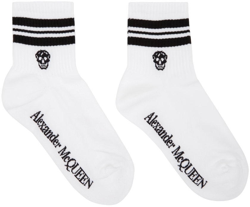 White & Black Stripe Skull Sport Socks