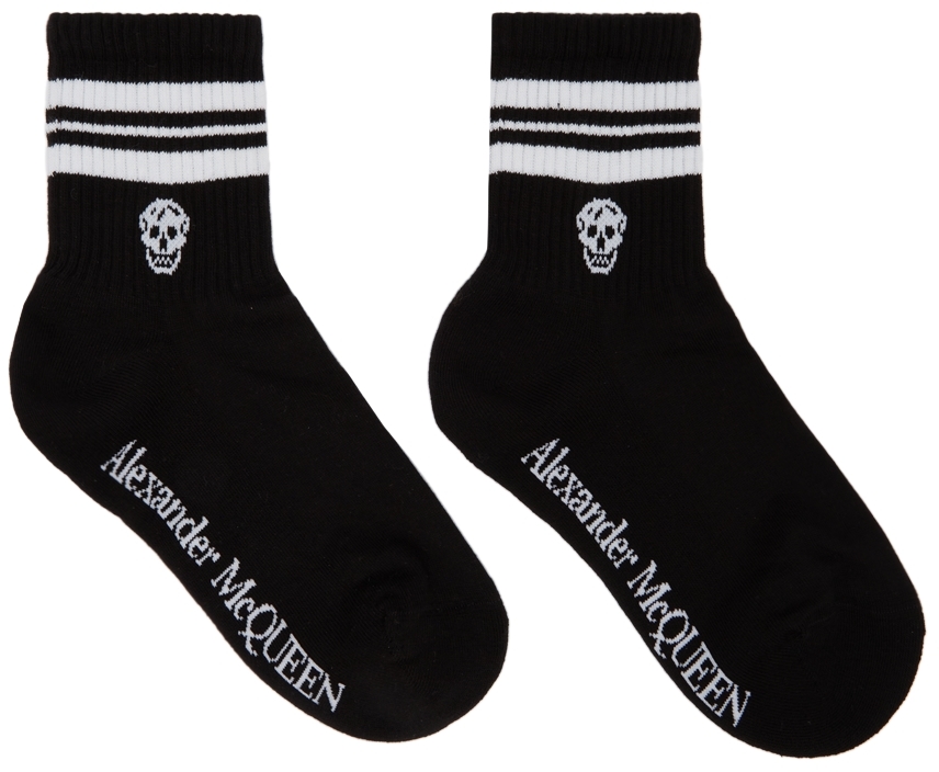Alexander McQueen Black & White Stripe Skull Sport Socks