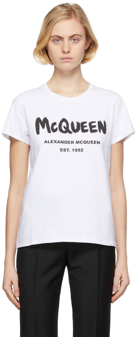 Alexander McQueen: ホワイト Graffiti T シャツ | SSENSE 日本